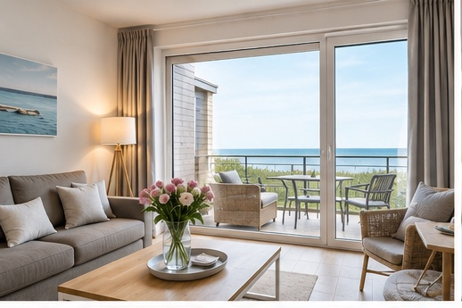 Wohnzimmer mit Ostseeblick – frisch gereinigt