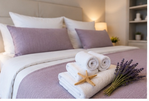 Schlafzimmer: frische Bettwäsche & Handtücher